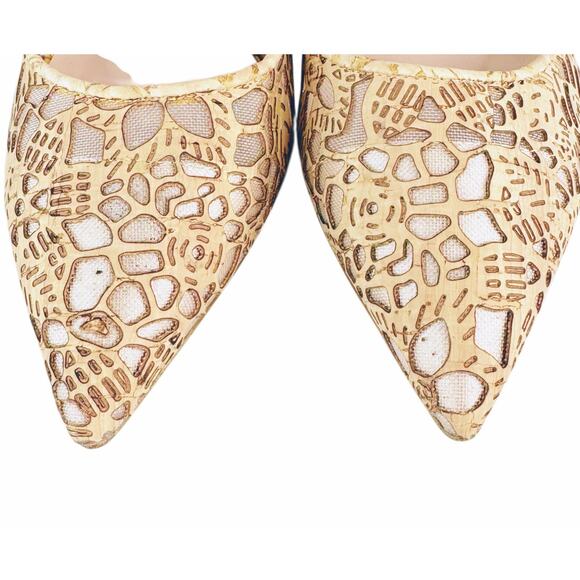 SJP Sarah Jessica Parker Fawn Cork Floral Cutout Stiletto Heels Tan EU 37 US 6.5 - Picture 5 of 11